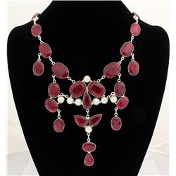 RUBY CORRUNDUM 124.50GRAMS SILVER STATEMENT NECKLACE