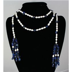 414.94CTW 55in. FASHION SCARF PEARL & TURQUOISE NECKLAC