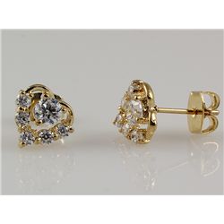 Gold Plated Cute Heart Stud Earring w/ Clear Crystal