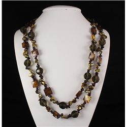 Flat Mother of Pearl & Bold Round Crystal Long Necklace