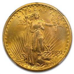 1907 $20 St. Gaudens Gold Double Eagle - MS-66 NGC