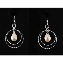 Pearl Dangling 3.25g Diamond Cut Design Silver Earring