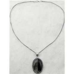 Sterling Black Cabochon Oval Pendant Necklace