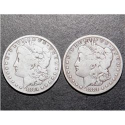 1881 & 1881-S Morgan Silver Dollar Coins