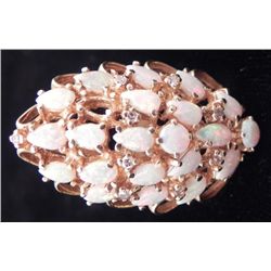 18K Gold Ring w/ Teardrop Opals & Diamonds