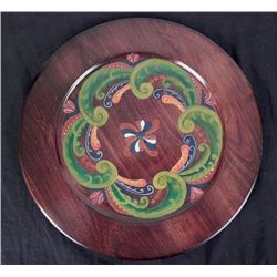 Hand Painted Large 20" Wooden Vintage Plate