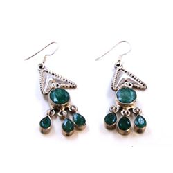 Sterling Silver .925 Emerald Beryl Pair Earrings ctw