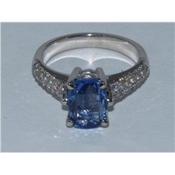 Ceylon Blue Sapphire  3.0 ctw Diamond Ring 14KW