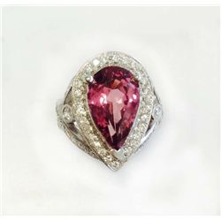 SPINEL PEAR 5.51CT, 14K W/G RING 8.56GRAM / DIAMOND RD 1.68CT