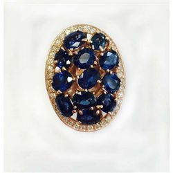 BLUE SAPPHIRE OVAL 5.25CT, 14K R/G RING 7.19GRAM / DIAMOND RD 0.39CT