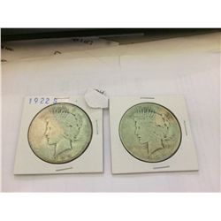 TWO PEACE SILVER DOLLARS, 1924, 1922-S