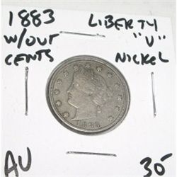 1883 *1ST YEAR* LIBERTY "V" NICKEL *RARE AU HIGH GRADE* RED BOOK VALUE IS $30.00+!! COIN CAME OUT OF