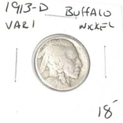 1913-D *VARIETY 1*BUFFALO NICKEL RED BOOK VALUE $18.00+ *NICE EARLY GOOD GRADE*!! BUFFALO NICKEL CAM