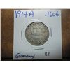 Image 1 : 1914-A GERMAN SILVER 1 MARK .1606 OZ. ASW