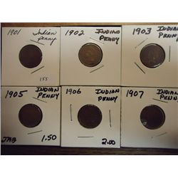 1901,02,03,05,06 & 07 INDIAN HEAD CENTS