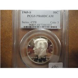 1969-S 40% SILVER KENNEDY HALF DOLLAR PCGS PR68