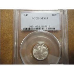 1942 MERCURY DIME PCGS MS65