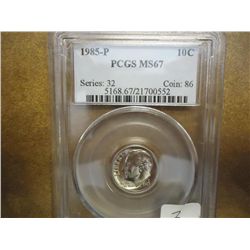 1985-P ROOSEVELT DIME PCGS MS67