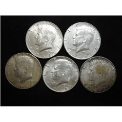5 ASSORTED 40% SILVER KENNEDY HALF DOLLARS