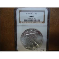 2008 AMERICAN SILVER EAGLE NGC MS69