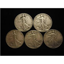 1937-S,39-S,41-S,42 & 43 WALKING LIBERTY HALVES