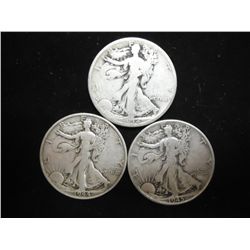 1934-D,44-S & 45 WALKING LIBERTY HALF DOLLARS