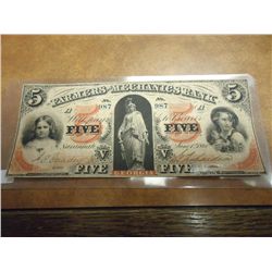 1867 FARMERS AND MECHANICS BANK $5 OBSOLETE BANK