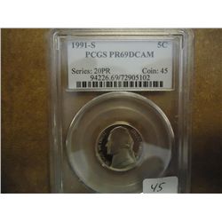 1991-S JEFFERSON NICKEL PCGS PR69 DCAM