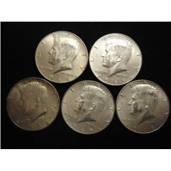 5 ASSORTED 40% SILVER KENNEDY HALF DOLLARS