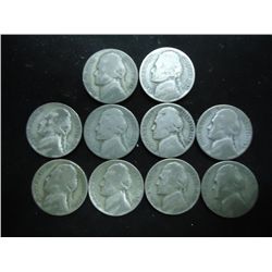 10 ASSORTED 35% SILVER JEFFERSON WAR NICKELS