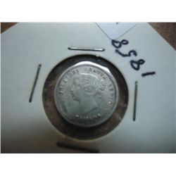 1858 CANADA SILVER 5 CENTS (FINE)