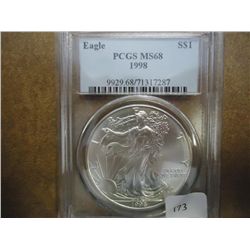 1998 AMERICAN SILVER EAGLE PCGS MS68