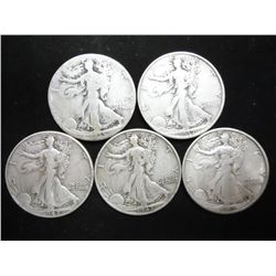 1935-D,37,42,42-S & 45-D WALKING LIBERTY HALVES