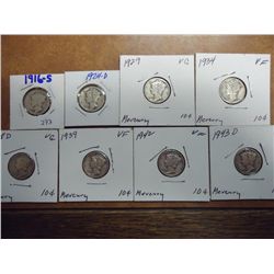 1916-S,24-D,29,34,38-D,39,42 & 43-D MERCURY DIMES