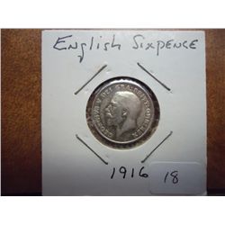 1916 GREAT BRITAIN SILVER 6 PENCE
