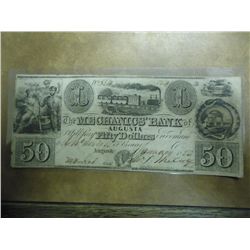 1853 MECHANICS BANK OF AUGUSTA $50 OBSOLETE BANK