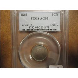 1866 THREE CENT PIECE (NICKEL) PCGS AGO3