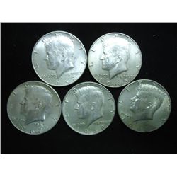 5 ASSORTED 40% SILVER KENNEDY HALF DOLLARS