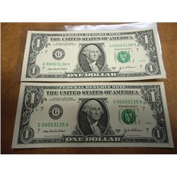 2-2003-A $1 FRN'S LOW CONSECUTIVE SERIAL 'S (UNC)