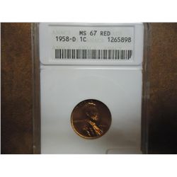 1958-D LINCOLN CENT ANACS MS67 RED