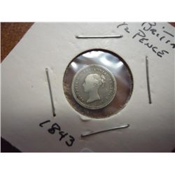 1843 GREAT BRITAIN SILVER 1 1/2 PENCE