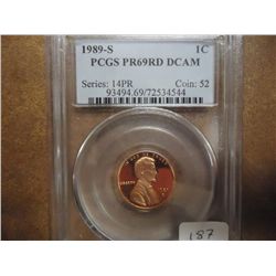 1989-S LINCOLN CENT PCGS PR69RD DCAM