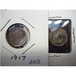 1917 & 1919 CANADA SILVER 5 CENTS