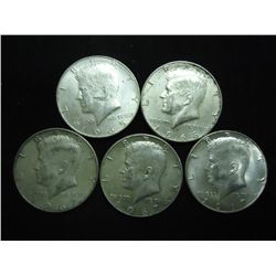 5 ASSORTED 40% SILVER KENNEDY HALF DOLLARS