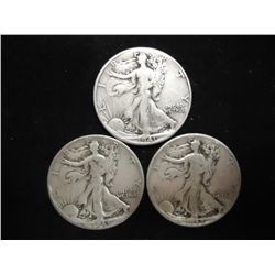 1941,43-D AND 44 WALKING LIBERTY HALF DOLLARS