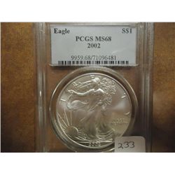 2002 AMERICAN SILVER EAGLE PCGS MS68