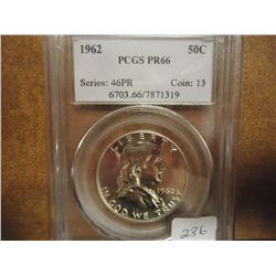 1962 FRANKLIN HALF DOLLAR PCGS PR66