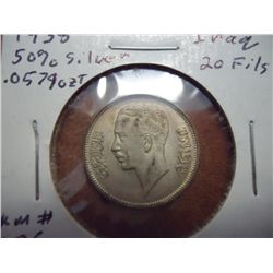 1938 IRAQ SILVER 20 FILS AU