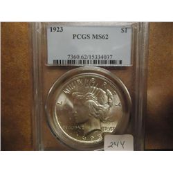 1923 PEACE SILVER DOLLAR PCGS MS62