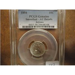 1854 SEATED LIBERTY DIME PCGS AU DETAILS